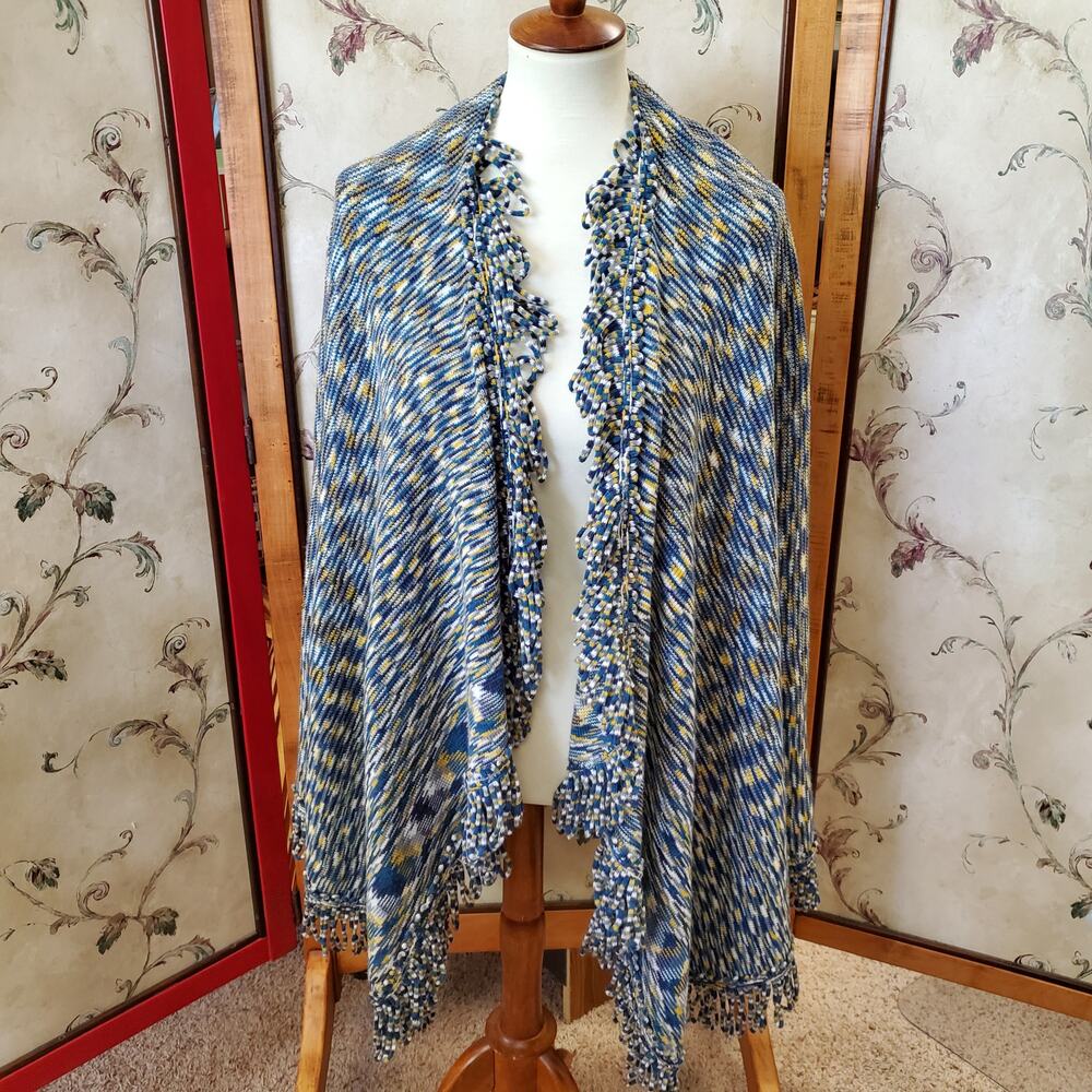 Anthropologie Moth OS Shawl Boho Festival Maximalist Ruffle Knit Multicolor